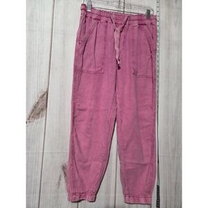 Anthropologie Pants Womens Medium Pink Linen Blend Joggers Cuffed Elastic Waist